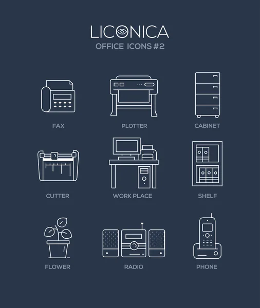 Conjunto de iconos y pictogramas de diseño plano de línea de oficina moderna . — Vector de stock