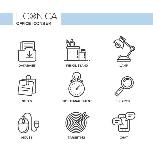 Conjunto de iconos y pictogramas de diseño plano de línea de oficina moderna . — Vector de stock