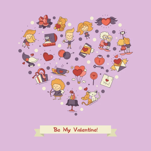 Плоский дизайн День Святого Валентина любовь и романтические иконки открытки — стоковый вектор