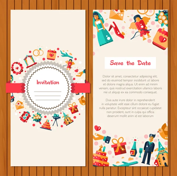 Vorlage für Hochzeits- und Heiratseinladungskarten im flachen Design — Stockvektor