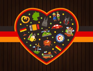 Germany travel heart postcard with famous German symbols