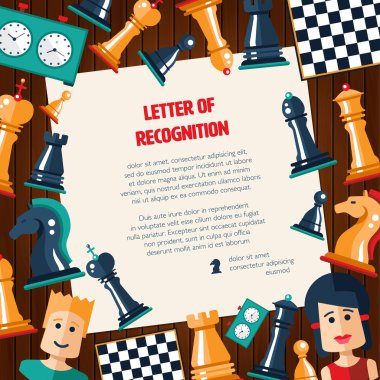 Postcard with flat design chess and players icons