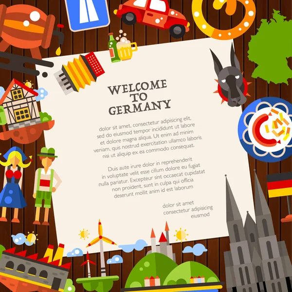 Alemania plantilla de tarjeta postal de viaje con símbolos alemanes famosos — Archivo Imágenes Vectoriales