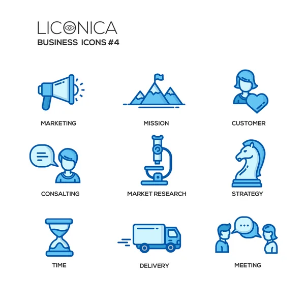 Icônes et pictogrammes de conception de ligne mince moderne de bureau, d'affaires — Image vectorielle