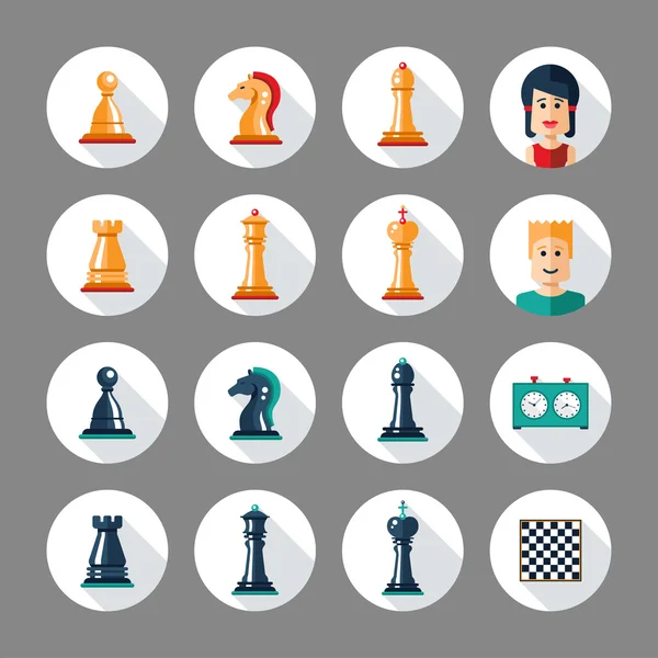 Ensemble d'icônes d'échecs design plat avec des joueurs — Image vectorielle