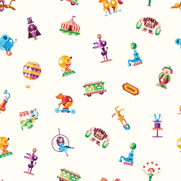 Circus, carnival icons and infographic elements seamless pattern — Stock Vector