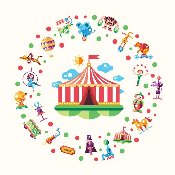 Circus, carnival icons and infographic elements postcard — Stock Vector