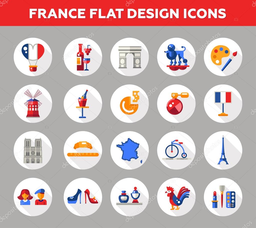France travel icons and elements with famous French symbols