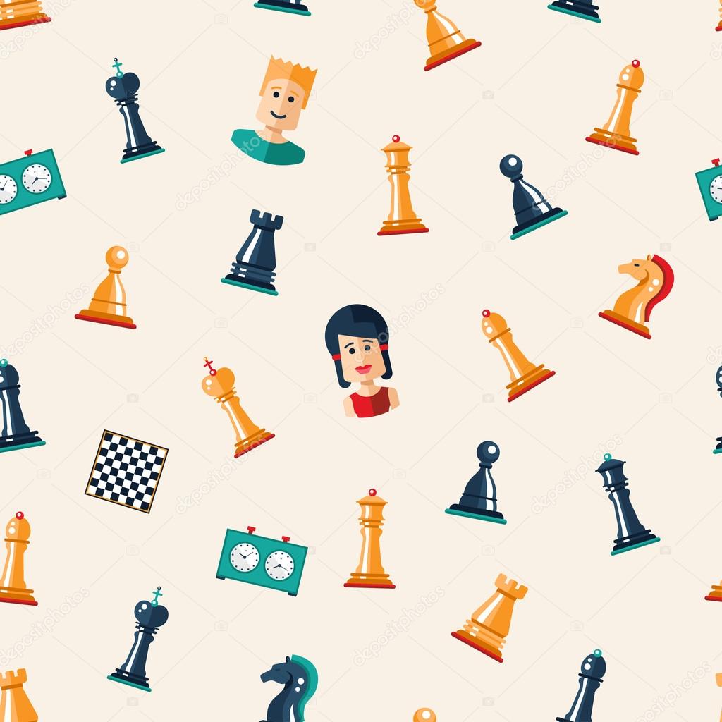 Seamless pattern with flat design chess and players icons