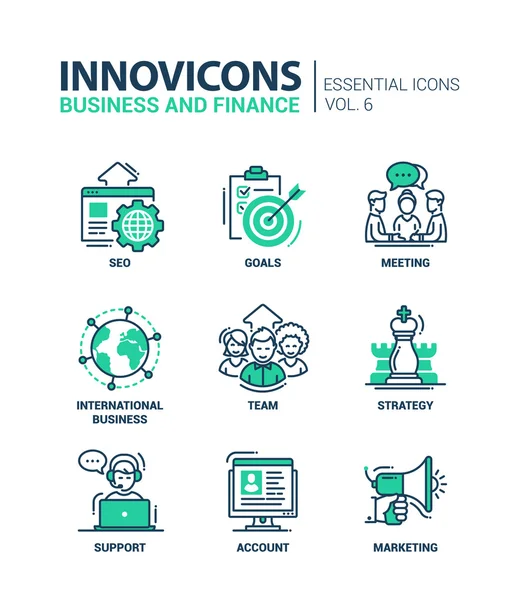 Negócios, finanças modernos ícones de design de linha fina e pictogramas —  Vetores de Stock