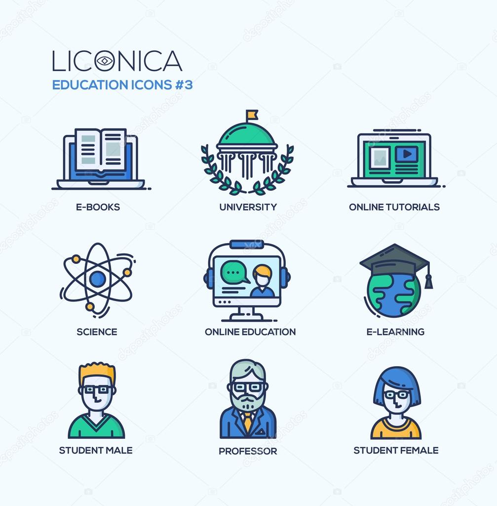 Modern school and education thin line design icons, pictograms