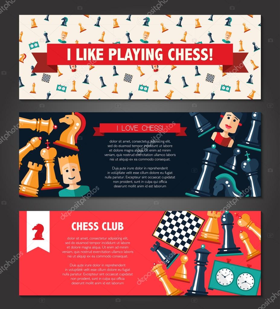 Banners set with flat design chess and players icons
