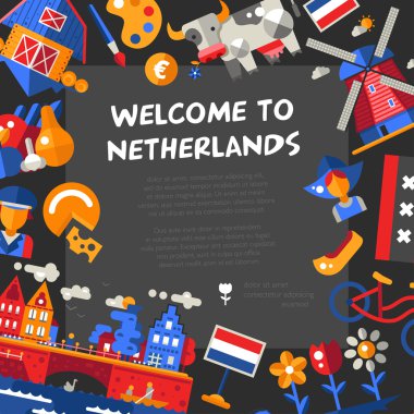 Holland seyahat simgeler kartpostal ile ünlü Hollandalı sembolleri