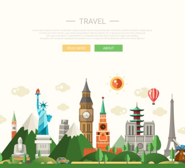 Dünya ünlü simge ile düz tasarlamak kompozisyon