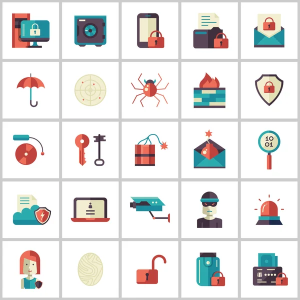 Veiligheid, bescherming moderne platte design iconen en pictogrammen — Stockvector
