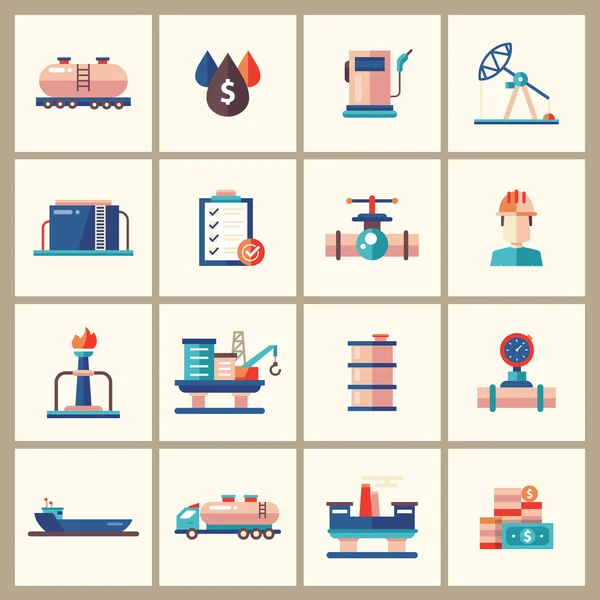 Industrie pétrolière, gazière icônes et pictogrammes design plat moderne — Image vectorielle