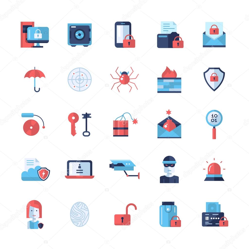 Security, protection modern flat design icons and pictograms