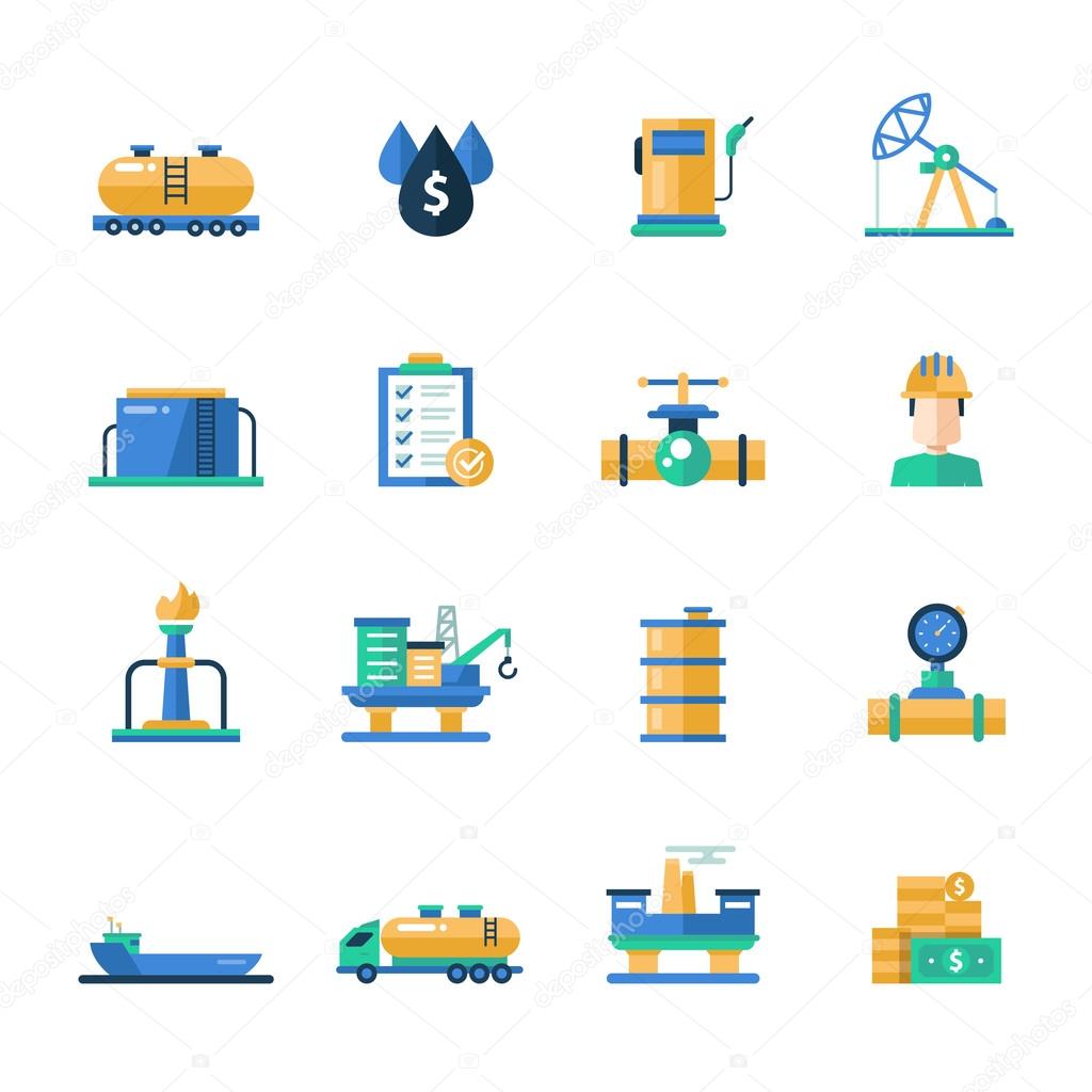 Oil, gas industry modern flat design icons and pictograms