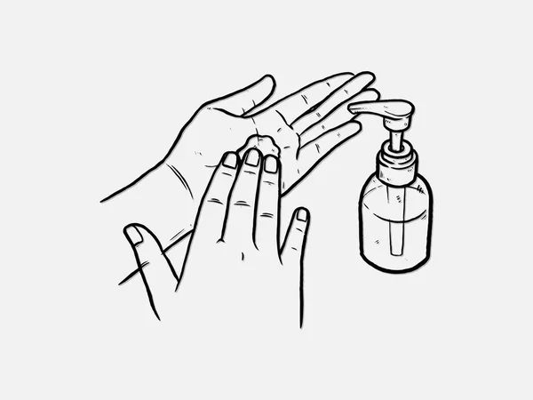 Alkol jeli dezenfekte edici alkol bazlı el masajı. Ovma alkolü. Duvar monte edilmiş sabun makinesi. Duvarda asılı el yıkama kabı. Coronavirus (Covid-19) ikon tasarımı gibi mikroplardan korunma