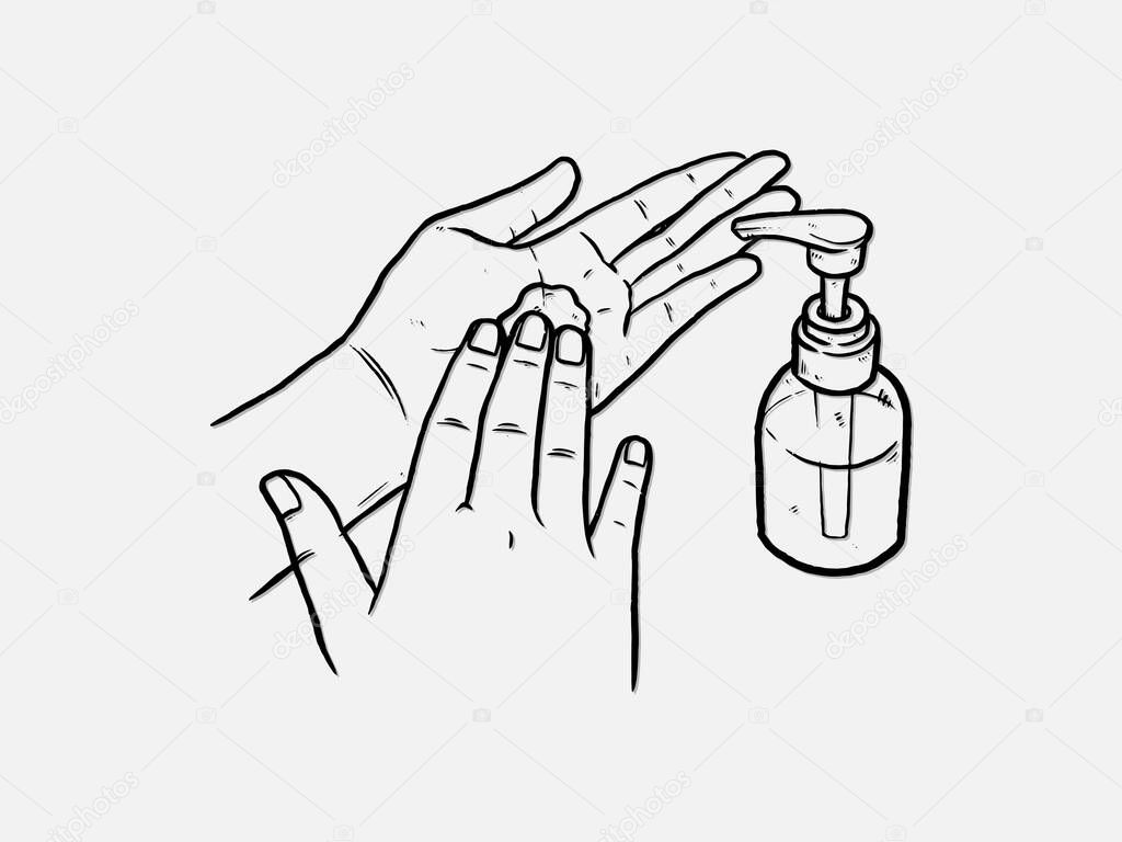 Pump alcohol gel Hand sanitizer Alcohol-based hand rub. Rubbing alcohol. Wall mounted soap dispenser. Wall hanging hand wash container. Protection from germs such as coronavirus (Covid-19) icon design