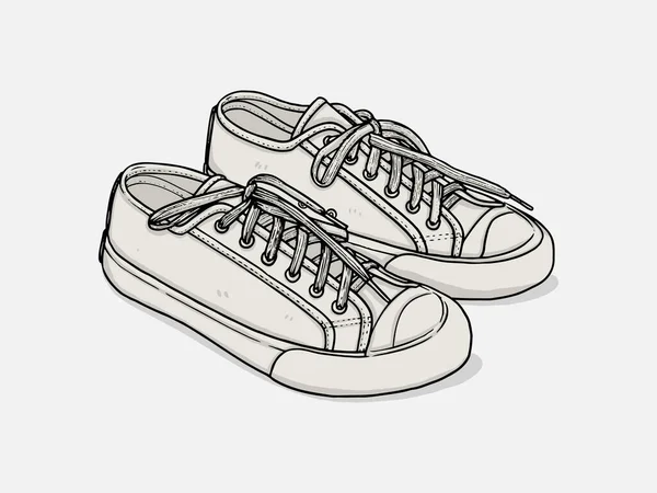 黑色和白色运动鞋设置矢量线艺术帆布鞋 手绘鞋子涂鸦 关于白人背景 — 图库矢量图片