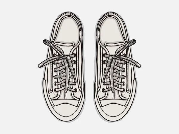 Baskets Noir Blanc Ensemble Vector Line Art Toile Chaussures Chaussures — Image vectorielle