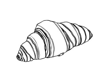 Tasarım menüsü kafe, etiket ve ambalaj için vektör eli çizilmiş kruvasan simgesi fırını. Kruvasan ikon rozet fırını. Doğrusal biçim.