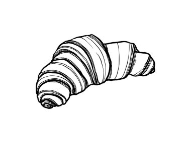 Tasarım menüsü kafe, etiket ve ambalaj için vektör eli çizilmiş kruvasan simgesi fırını. Kruvasan ikon rozet fırını. Doğrusal biçim.