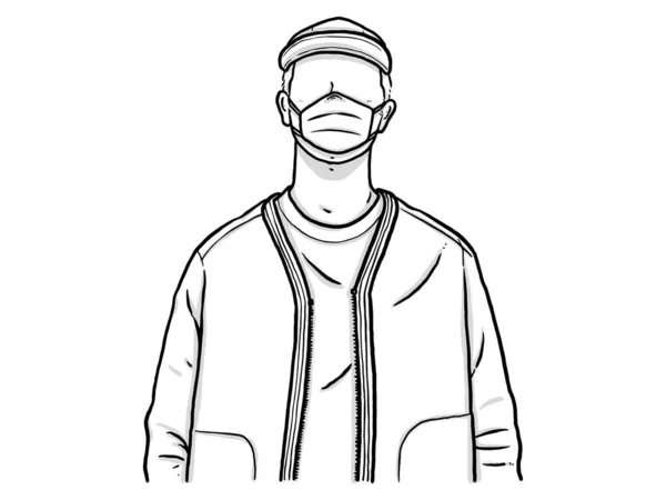 Ein Mann Mit Jacke Und Hut Tragen Sie Eine Maske — Stockvektor