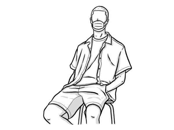 Ein Mann Sitzt Auf Einem Stuhl Und Legt Seine Hand — Stockvektor