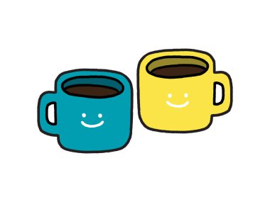 Beyaz arka planda 2 güler yüzlü kupa karalama tarzı. Yazdırma, web, mobil ve bilgi grafikleri için. Sevimli vektör çizimi izole edildi.