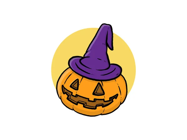 Hand Drawn Halloween Icon Pumpkin Vector Illustration Purple Background Poster — Stock Vector