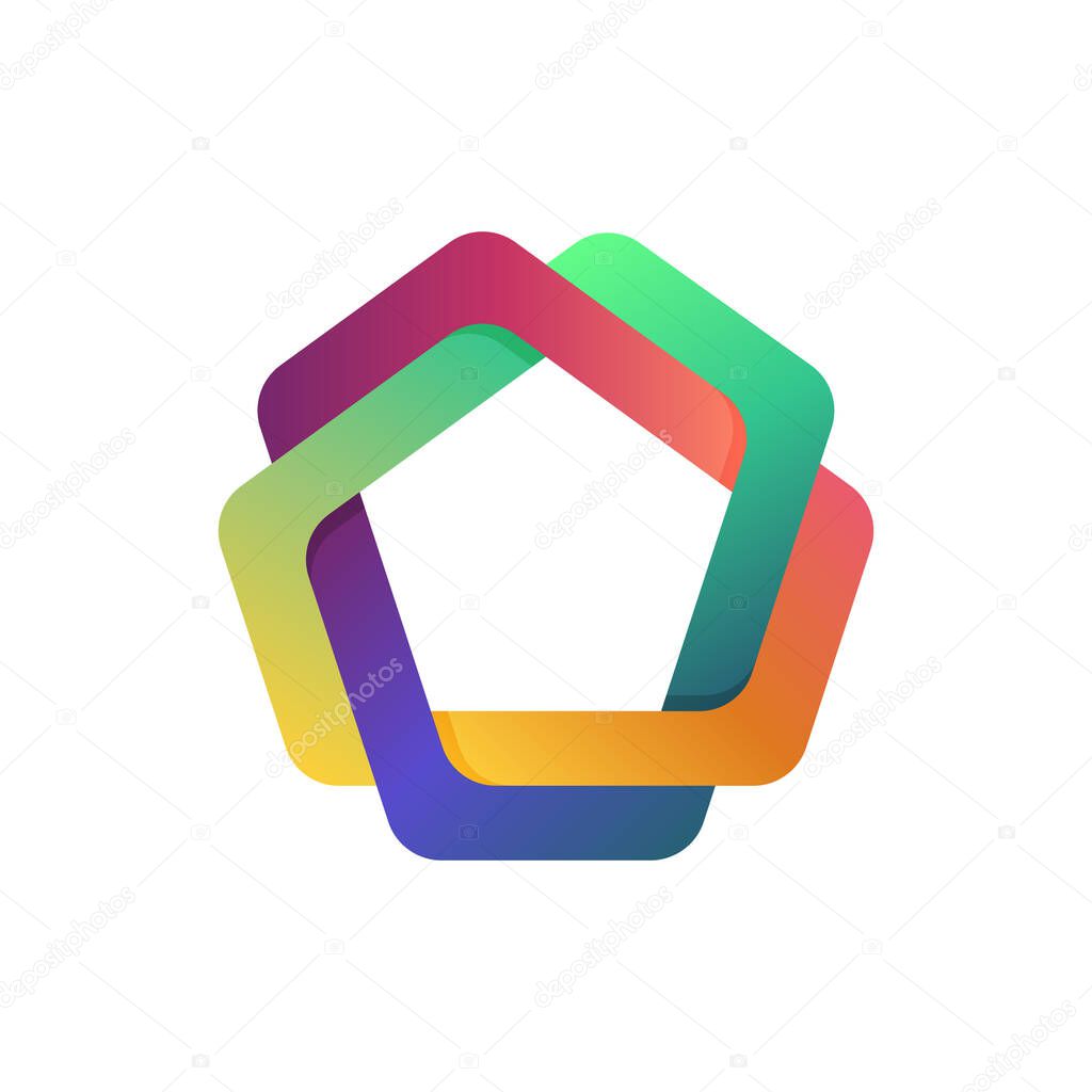 Pentagon abstract colorful geometric shape. abstract pentagram logo with colorful gradient modern style for branding, business, design element, symbol, sign, icon