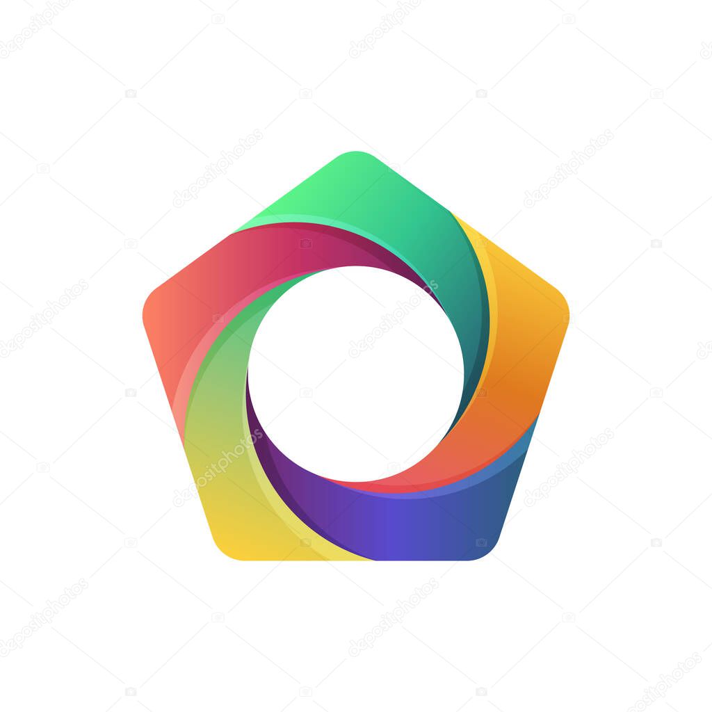Pentagon abstract colorful geometric shape. abstract pentagram logo with colorful gradient modern style for branding, business, design element, symbol, sign, icon