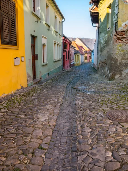 Escena Colorida Con Calles Empedradas Edificios Antiguos Fortaleza Medieval Sighisoara — Foto de Stock