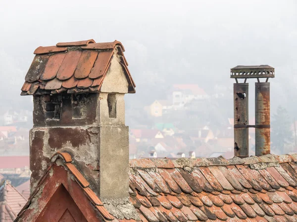 Old Medieval House Red Brick Roof Tiles Chimney Sighisoara Romania — Stock Photo, Image