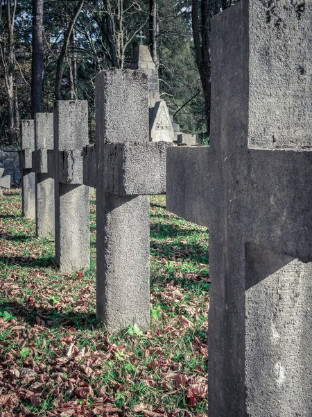 Anpassad Fast Sten Korsar Kyrkogård — Stockfoto