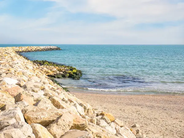 Riprap Oder Felspanzer Zum Schutz Der Meeresküste Schwarzmeerpromenade Constanta Rumänien — Stockfoto