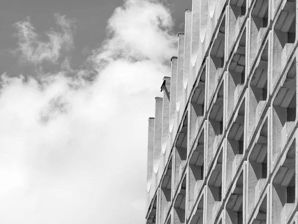 Détail Angle Noir Blanc Avec Ancien Immeuble Bureaux Appartements Photographie — Photo