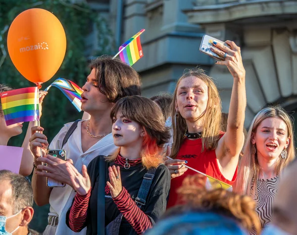 Bucarest Romania 2021 Giovani Ragazze Che Partecipano Raduno Lgbtq Pride — Foto Stock