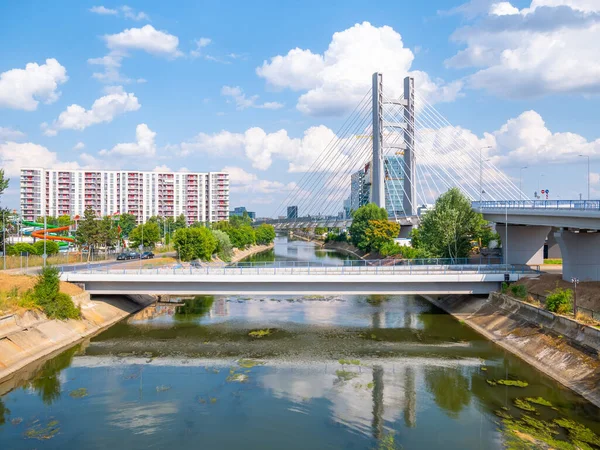 Nuovo Ponte Costruzione Passaggio Sul Fiume Dambovita Bucarest Romania — Foto Stock