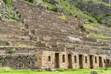 Scenic landscape view with Ollantaytambo Archeological Site in the Sacred Valley of the Incas, Peru.