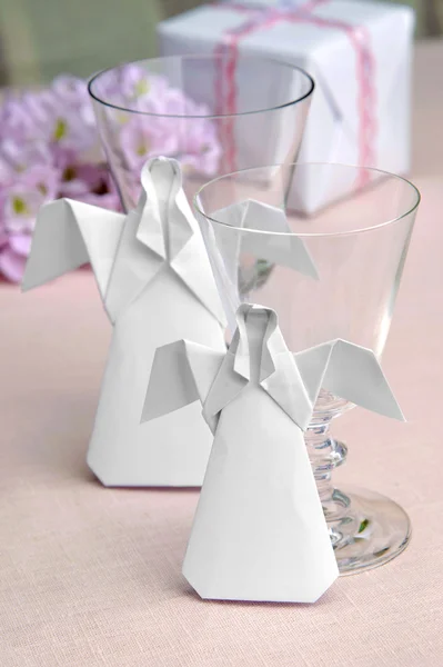 Angels of paper. Decorations for wedding, holiday, birthday. Origami — Stock Photo, Image