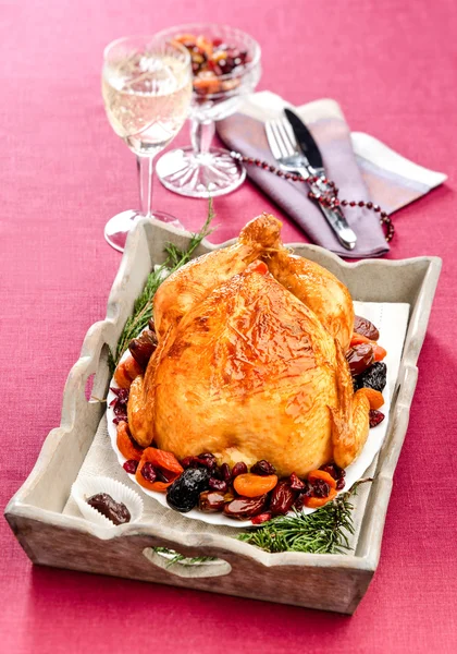 Roast turkey with dried fruit — Stock Photo, Image