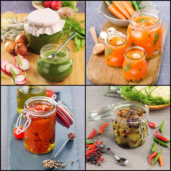Collage preserved food — Stock Image Collage preserved food Royalty Free Stock Images