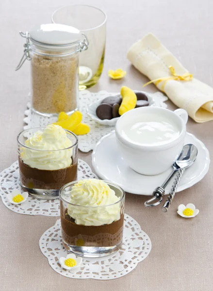 Chocolate Mousse with whipped cream — Stock Photo, Image
