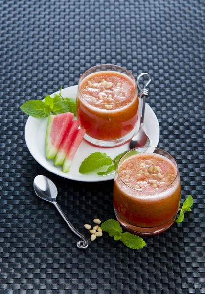 Watermelon smoothie with pine nuts — Stock Photo, Image