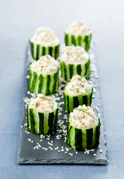 Cucumbers with cottage cheese — Stock Photo, Image