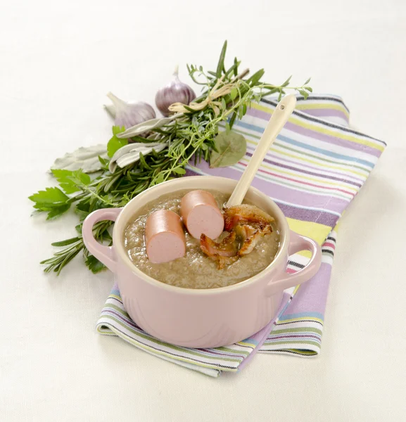 Puree soup of lentils with bacon — Stock Photo, Image
