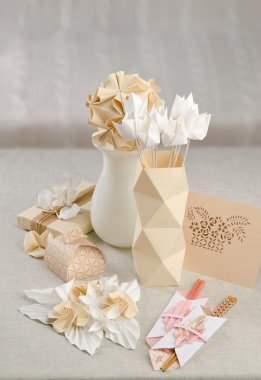 decor origami flowers vase packing card clipart